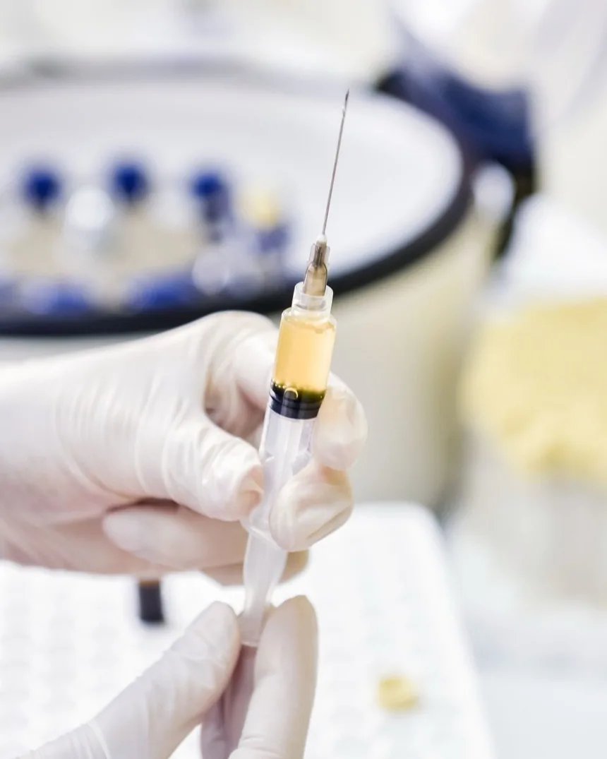 Growth factor concentrate being prepared for a regenerative injection